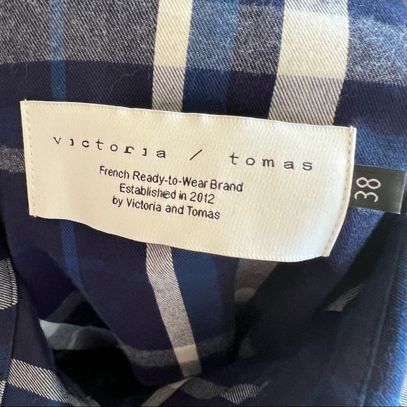 VICTORIA / TOMAS Ruffle-Sleeve Plaid Button-Down Top - Picture 6 of 6